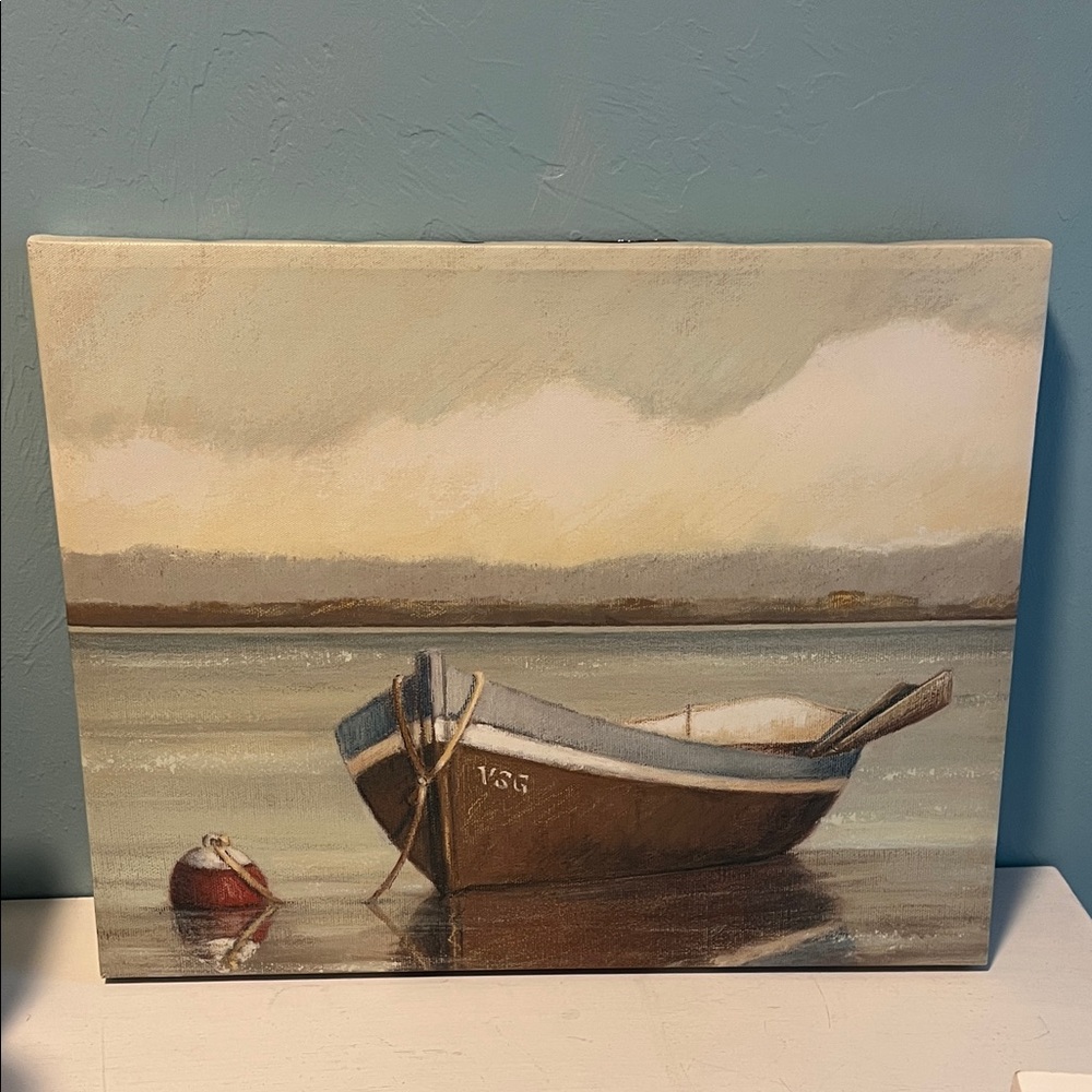 Serene Coastal Boat Canvas Art - Picture 2 of 4
